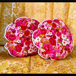 Handmade Vintage Fabric Down Stuffed Throw Pillow Set with Velour Trim